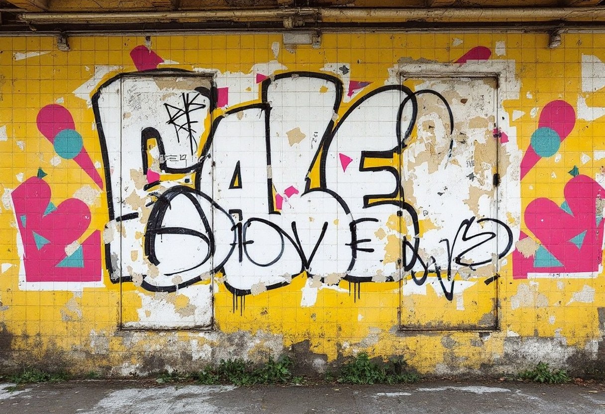Faded graffiti pieces visible on the tiled walls of an abandoned New York City subway tunnel